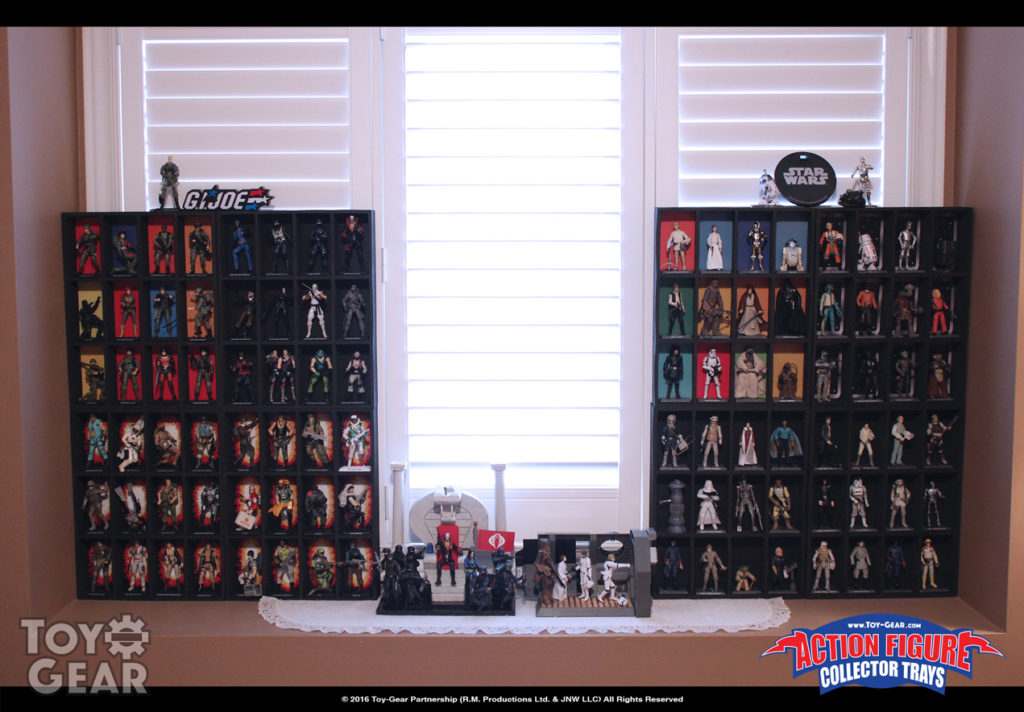 Trays display GI Joe and Star Wars action figures