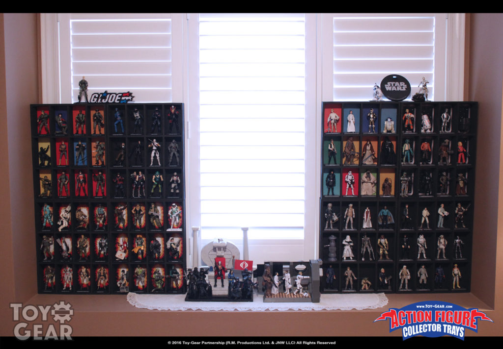 Trays display GI Joe and Star Wars action figures